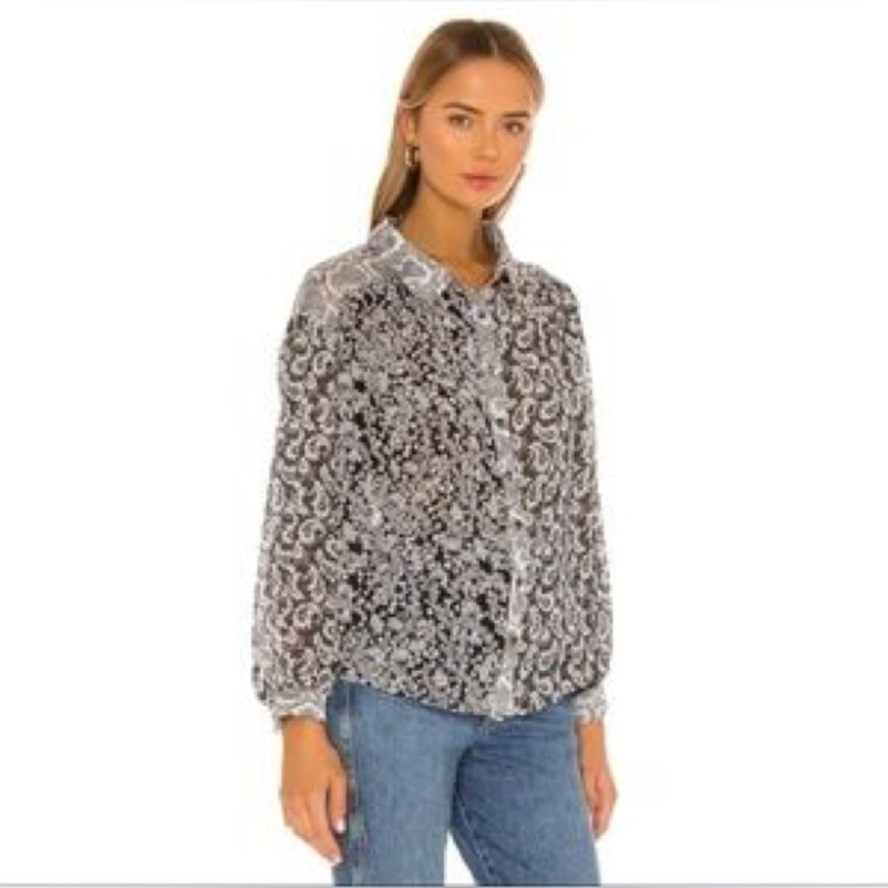Free People Black and White sheer Blouse